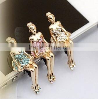bling bling angel girl anti dust plug charm, Diamond Bling Floral Anti Dust Earphone Jack Plug Stopper Cap for iPhone 3.5mm