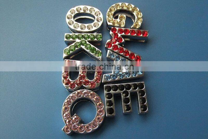 Wholesale Colorful Diamonds Metal Jewelry Zinc Alloy 18mm Rhinestone Slide Letters