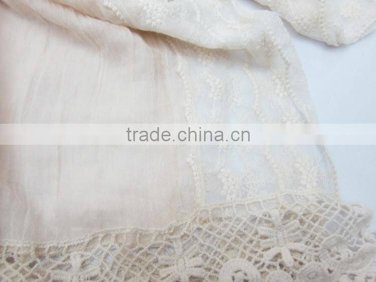 Embroidery Designs Neck Shawl Plain Cotton Linen Embroidery Lace Scarf
