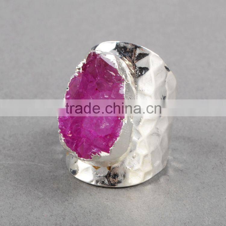 Fashion agate druzy ring cuff with silver electroplating, Natural agate drusy band ring