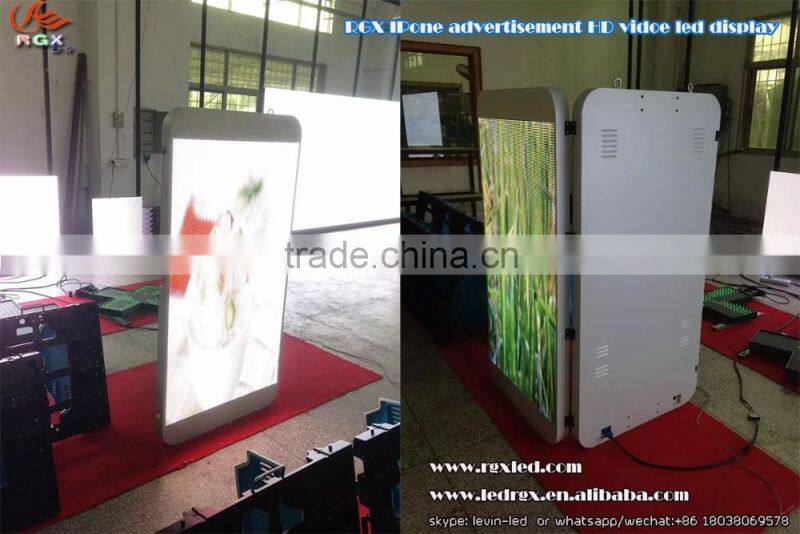 RGX iphone frame led display, indoor iphone shape floor standing HD TFT led ad display kiosk