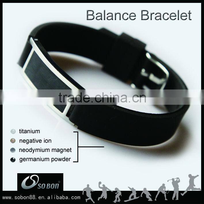 silicone titanium health bracelet with metal clasp laser engraving