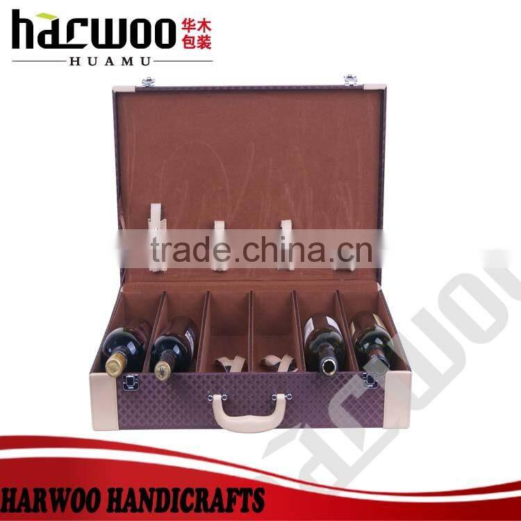 4 slots pu wine storage box,pu leather wine box with handle,hot popular leather wine box