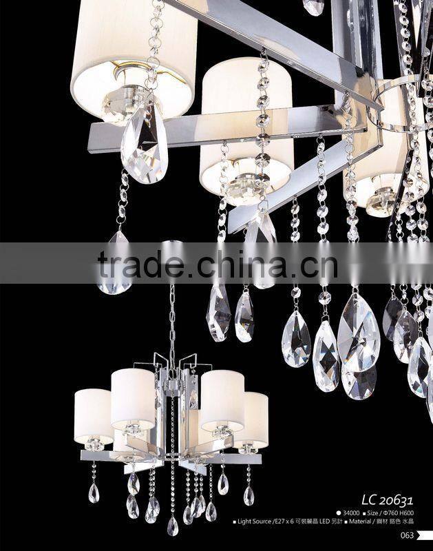 European style modern crystal chandelier glass pendant light with fabric shade