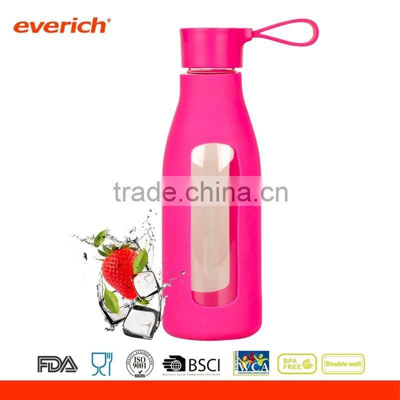 Everich customized 600ml borosilicate glass water bottle with twist lid silicone