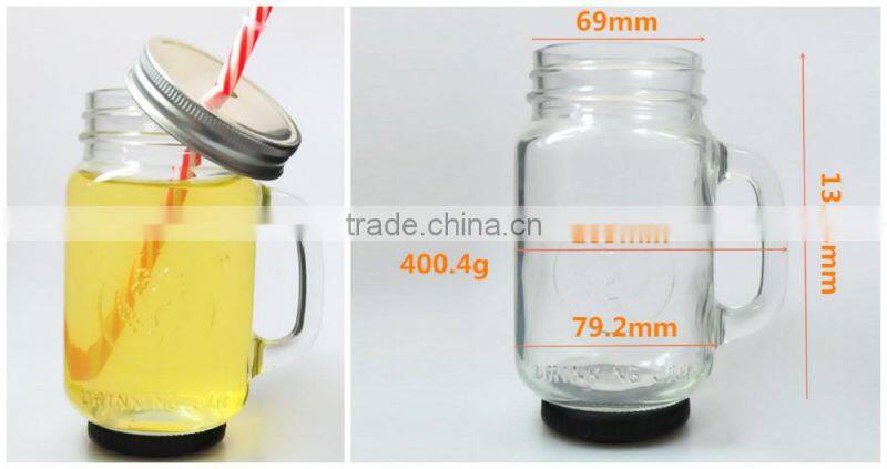 380ml screw top lid engraving glass mason jars with handles