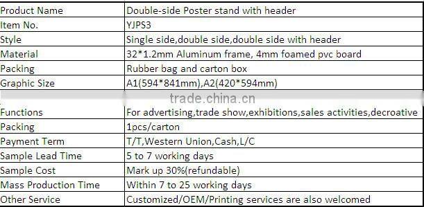 Good price Double-side poster stand with header