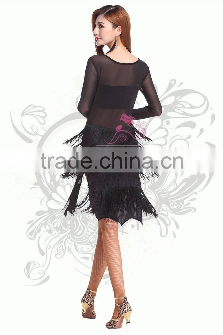 2016 Wholesale black latin dance dress for women sexy tassel dance skirt latin dance performance costume on sale