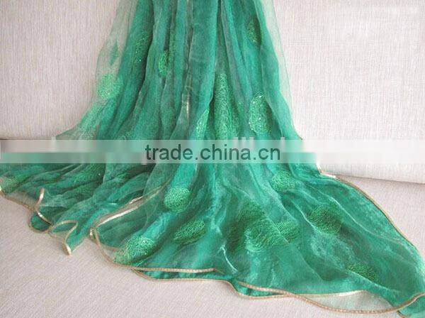 Fashion double-layer nest embroidery & sequins organza silk scarf