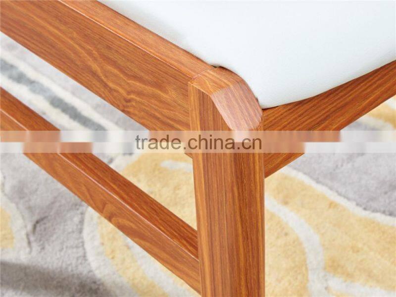 Modern wooden high glossy white and teak color round functional dining table and dining chair in dining room sets