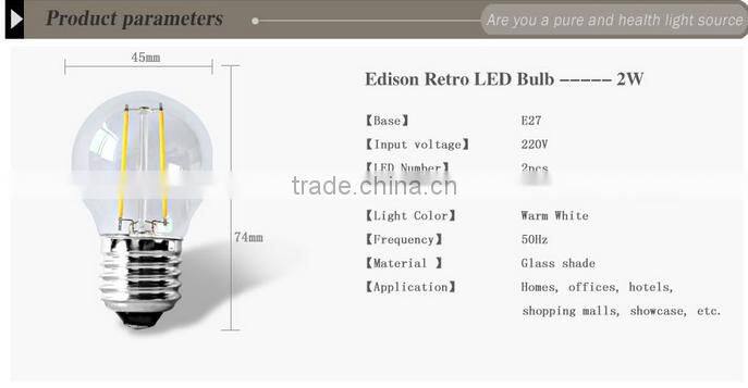 E27 E14 B22 G45 dimmable filament led bulb,2W 4W 6W led filament lamp, dimmable led filament bulb