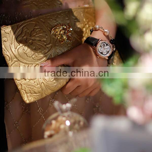 China Direct Factory High Quality Gold Leather Beautiful Lady Watch