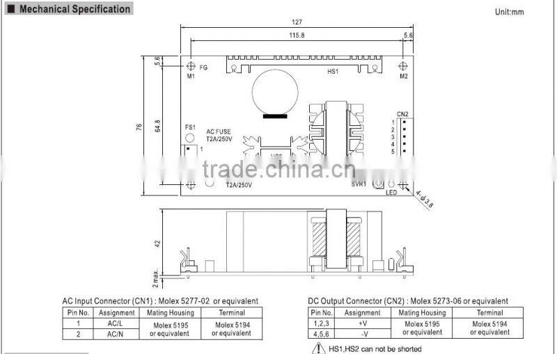 Meanwell 48v 65w industrial switching power supply for Medical Type MPS-65-48