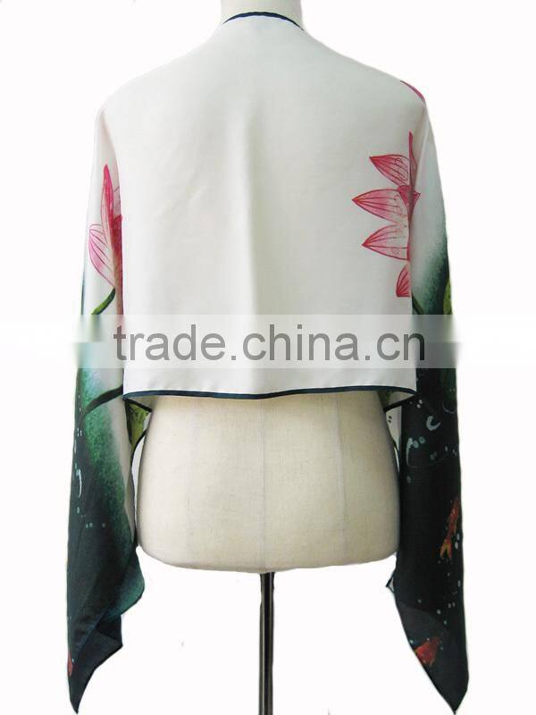 Lotus flower print digital print twill 100% silk long scarf suzhou silk