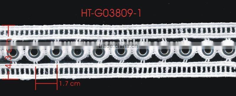 Two Row White Polyester Lace Rhodium Flat 10MM Metal Grommet Eyelet Trimming