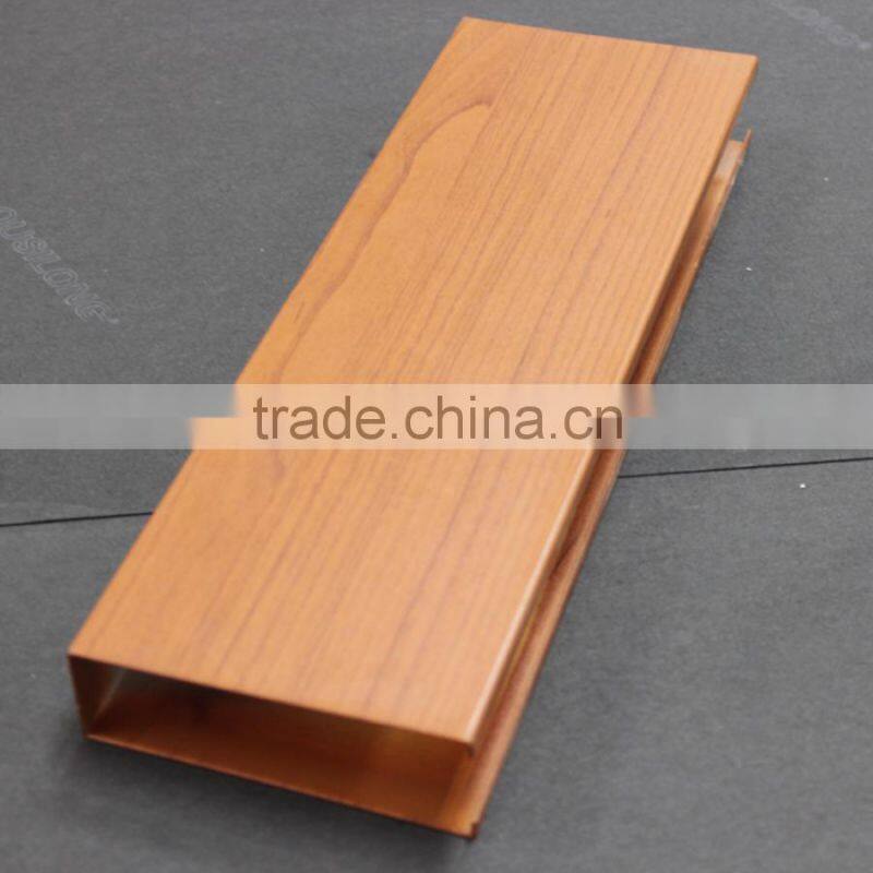 Dark Yellow Wood Grain Suspended Metal Linear Ceiling U aluminum Screen Ceiling Panel