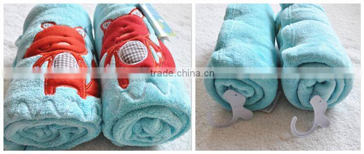 Animal Cartoon Embroidered Super Soft Solid Coral Fleece Baby Blanket