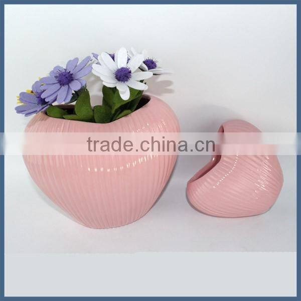 Pink heart shape porcelain home decor flower vase