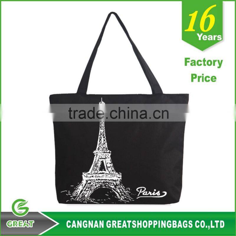 Black coated cotton shopping bag with logoprinted