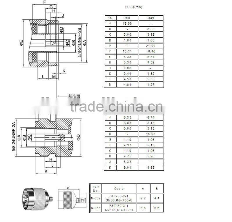 50ohm n male connector for flexible cable