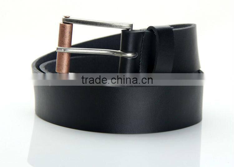 Men's Black Plain Cowhide Leather Perforation Dress Belt With Leather Loop