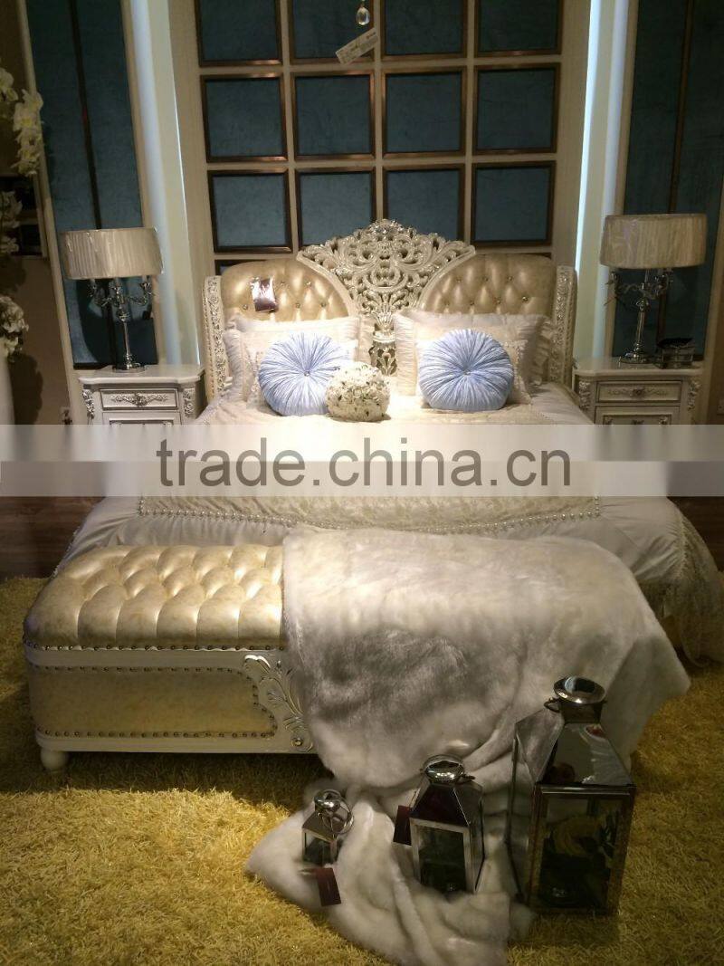 Royal luxury wooden bed type bedroom furniture Bed Bedside table