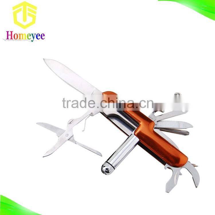 Rubber Handle Multipurpose Pocket Knife with LED flashlight