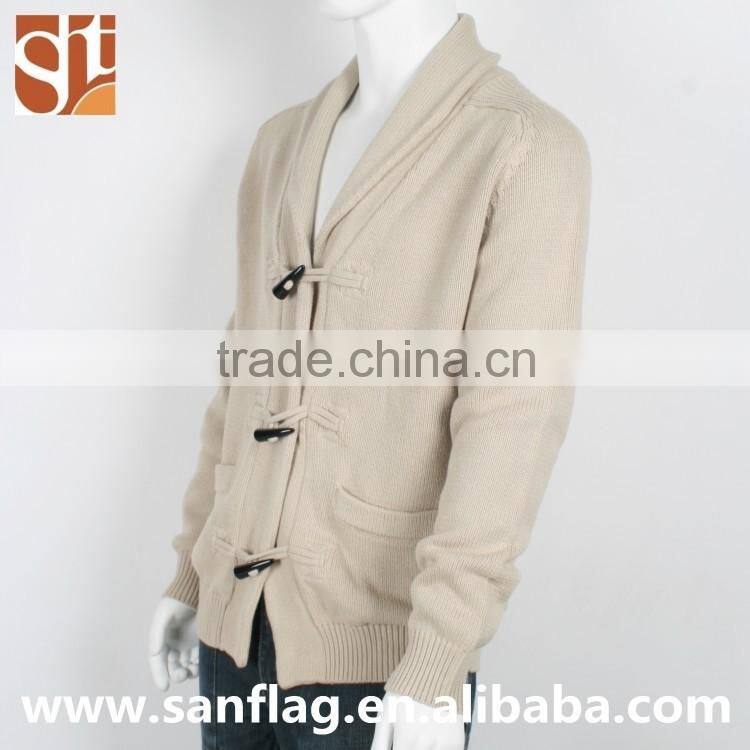 Matured new style men polo neck long sleeve cardigan jacket with pocket christmas thick knit sweater