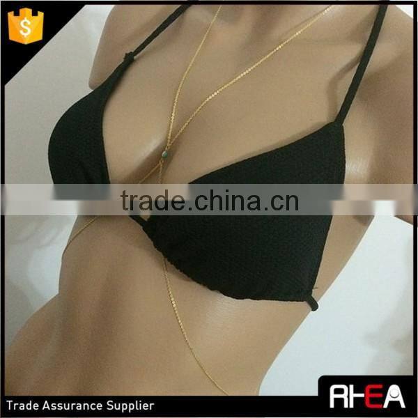 2016 Sex Lover Gift Gold Body Chain Green Stone Pendant Body Chain
