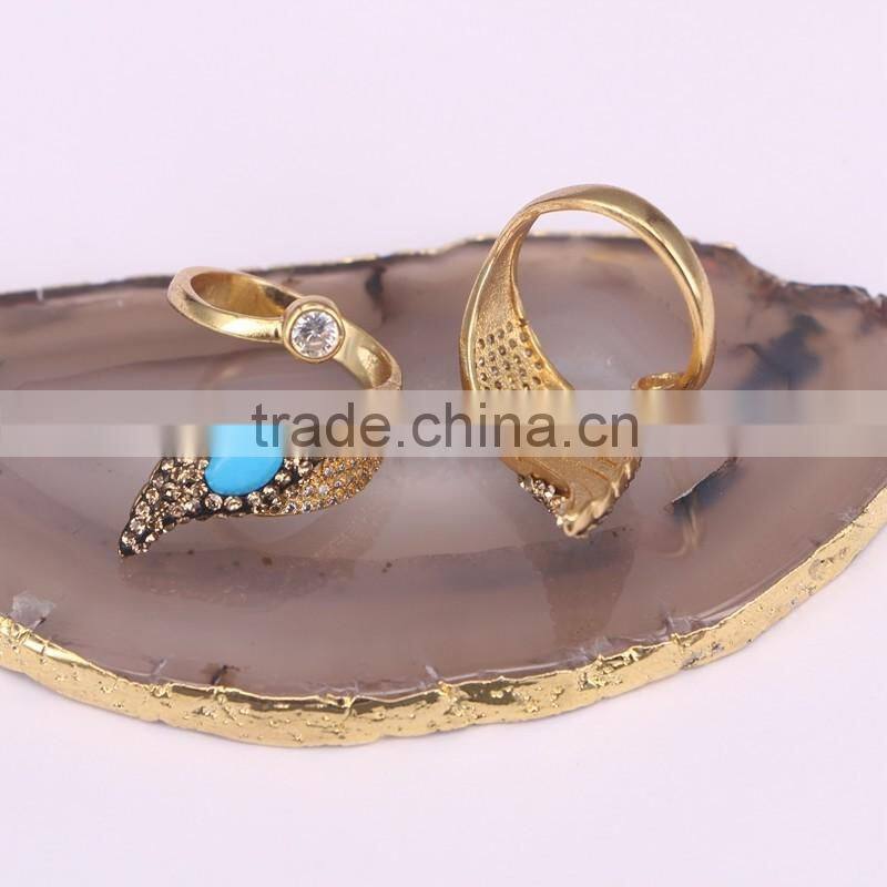 New Style Gold Design Ring, Pave Crystal Zircon Turquoise Stone Rings