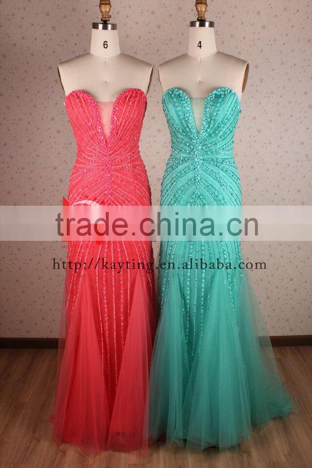 Luxurious Beads Sexy Elegant girl party wear western evening dress 2015