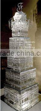 High quanlity elegant five layer crystal cake stands, crystal cake stands for wedding cakes with crystal hanging