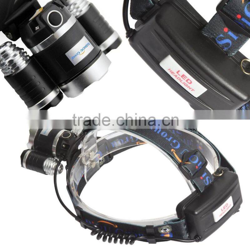 Sidiou Group 30W 5000 Lumens 3x XM-L T6 LED Headlamp Waterproof Rechargeable 3 Bulbs High Power Zoom Headlight