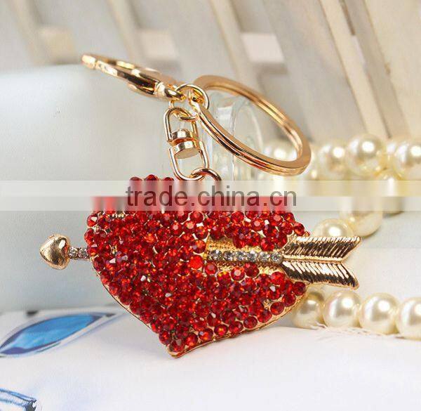 2014 Rhinestone Red Stone mandrel Heart Key Chain, Gift Bag Pendant ZTKC-127