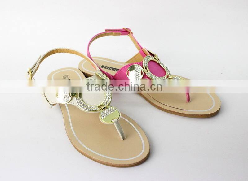 latest new design fashion ladies fancy metalic flat summer sandals