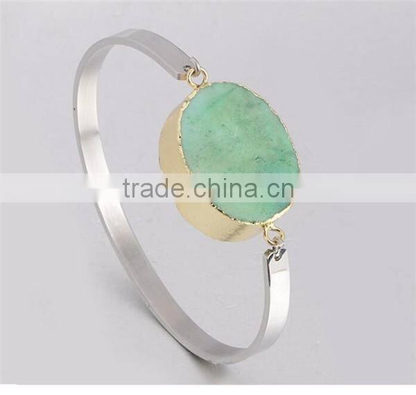 Fashion women's silver stainless steel turquoise bracelet