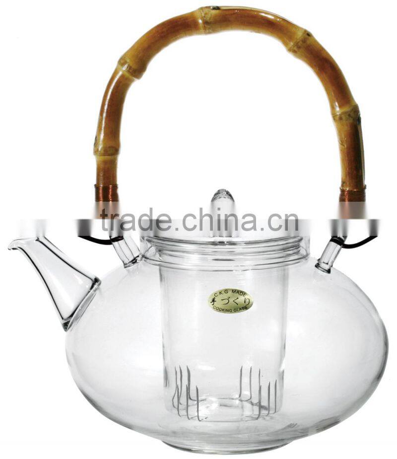 bamboo handle glass teapot