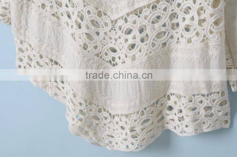 2016 Hot sales Bohemian Pure cotton embroidery crochet Lace tops