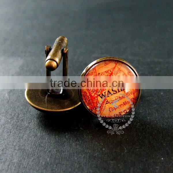 20mm vintage antiqued bronze Washington old map art collage glass cabochon round cufflinks fashion wedding cuff links 6600037