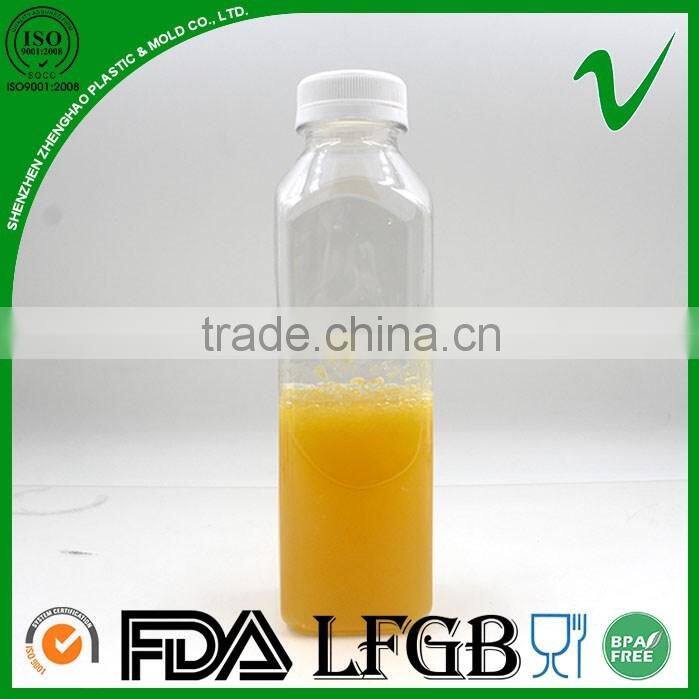 Hot sale square clear empty 500ml juice pet bottle with tamper evident lid