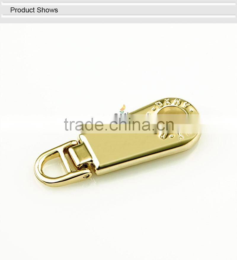 Gold engraved custom metal handbag zipper pulls