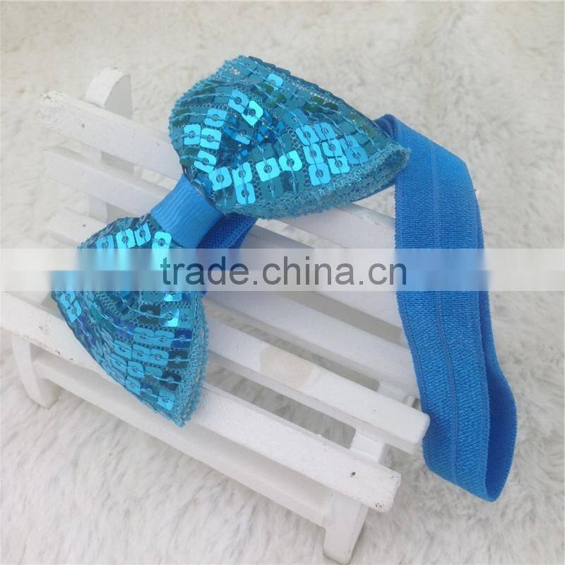 New Arrival 3inch Sequin Hair Bows Sequin Bows With Elastic Baby Headband for Baby Girls Hairband for Headwear in Stock