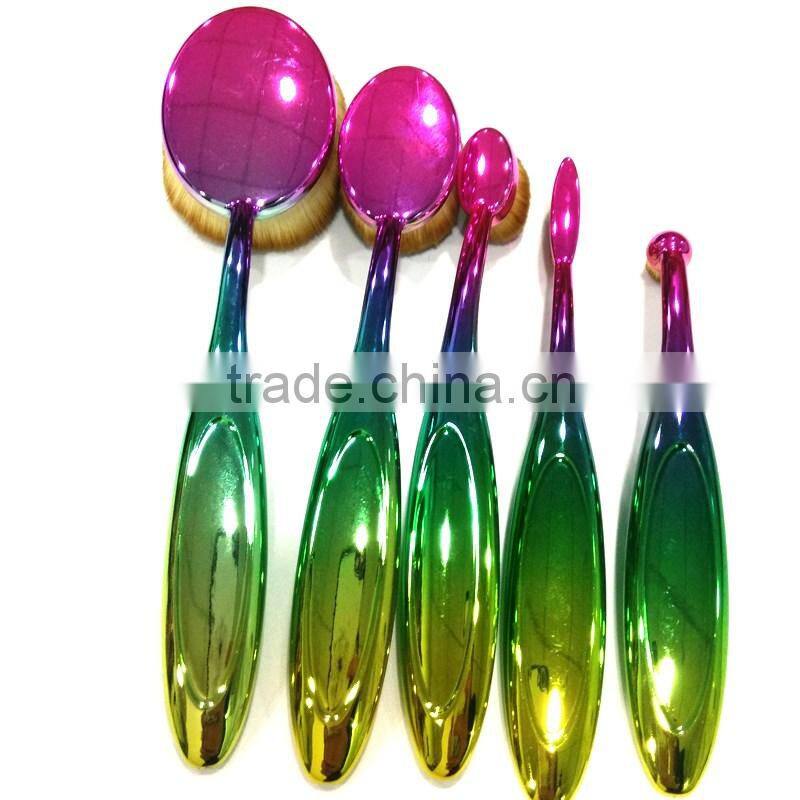 5pcs oval foundation cosmetic brush synthetic custom logo rainbow makeup brushes set