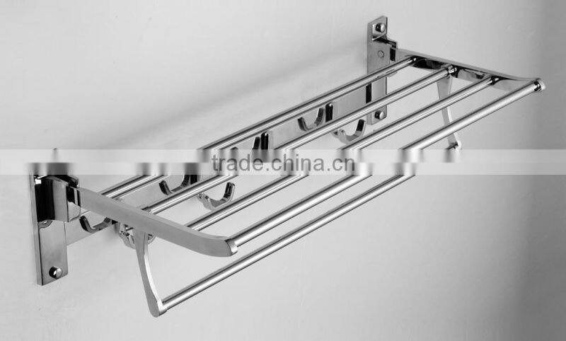 TOWEL RACK SHELF PREMIUM ALUMINUM SILVER FOLDED BATH WITH 5 HOOKS SHELF WASHCLOTH HOLDER