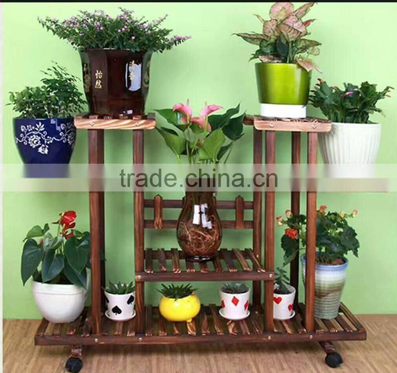 China factory wholesale antique wooden plant stand with wheels