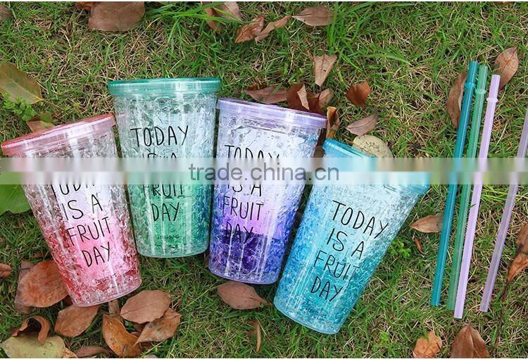 double wall plastic drinking mug with straw summer ice cup