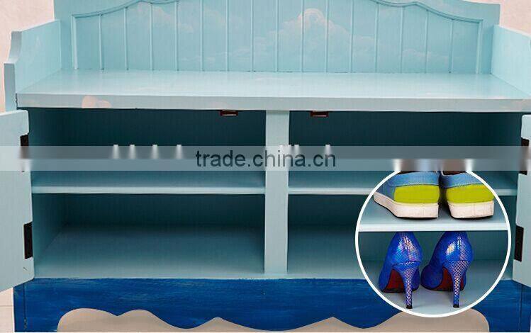 Mediterranean Style Shoe Cabinet, Sailing Boat Handpainting Changing Chair, Solid Wood Chair for Changing Shoes (BF01-X1158)