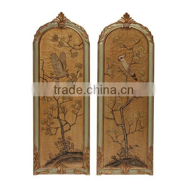 A Pair of Antique Gold Hanging Wall Picture,Noble Floral Painted Wood Decorative Wall Painting, Classic Drawing Hanging Wall Art