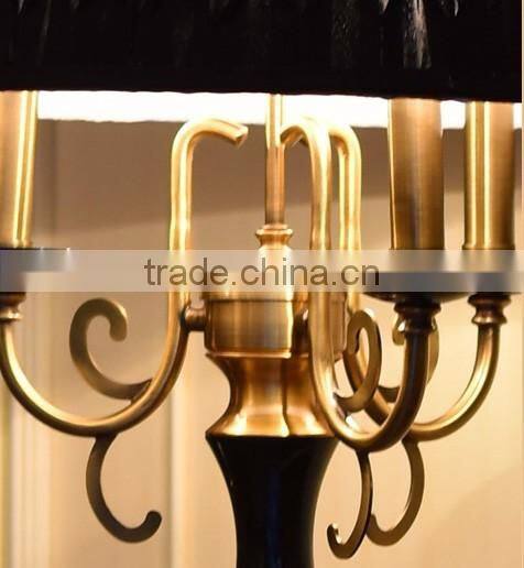 Vase design black marble floor lamp with black fabric lampshade