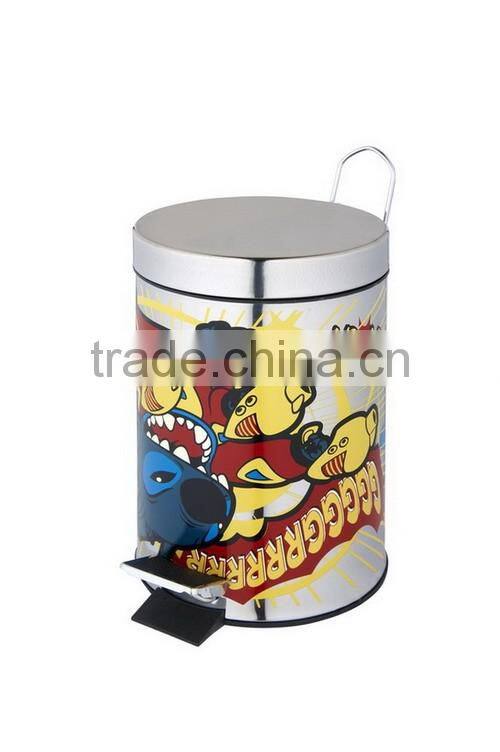 Round Surface Printing Stainless Steel Step Trash Can